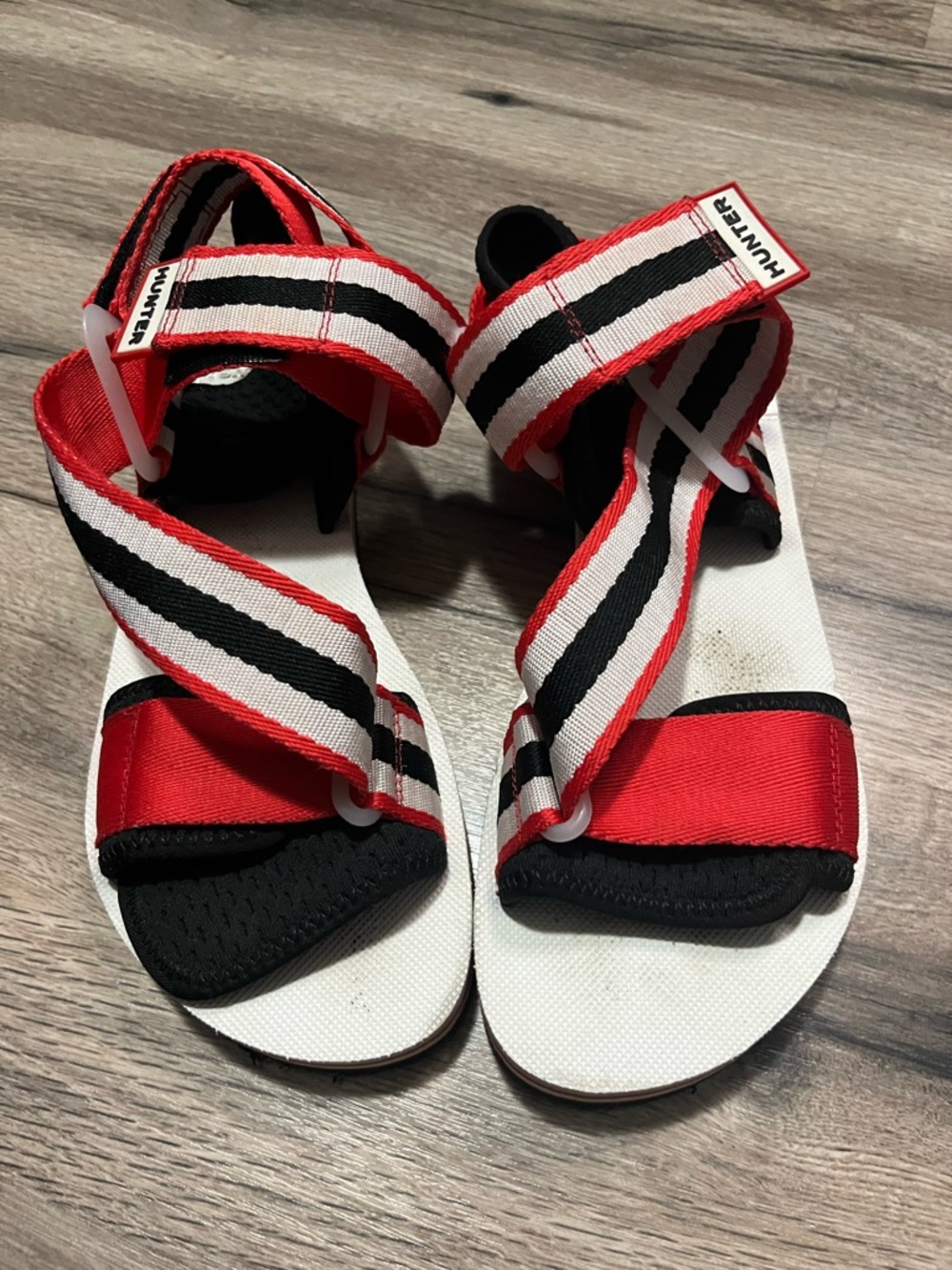 Hunter Red White Black Striped Sandals